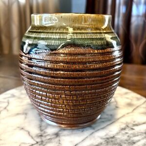 VTG 1970s 70s Artisan Handmade Ceramic Glazed Pot Vase Flower Pottery Mark 5.5x5